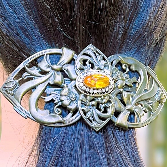 🆕 OOAK Handmade Art Nouveau Deco Hair Clip | Martelli Glass | French Clip - Picture 1 of 5